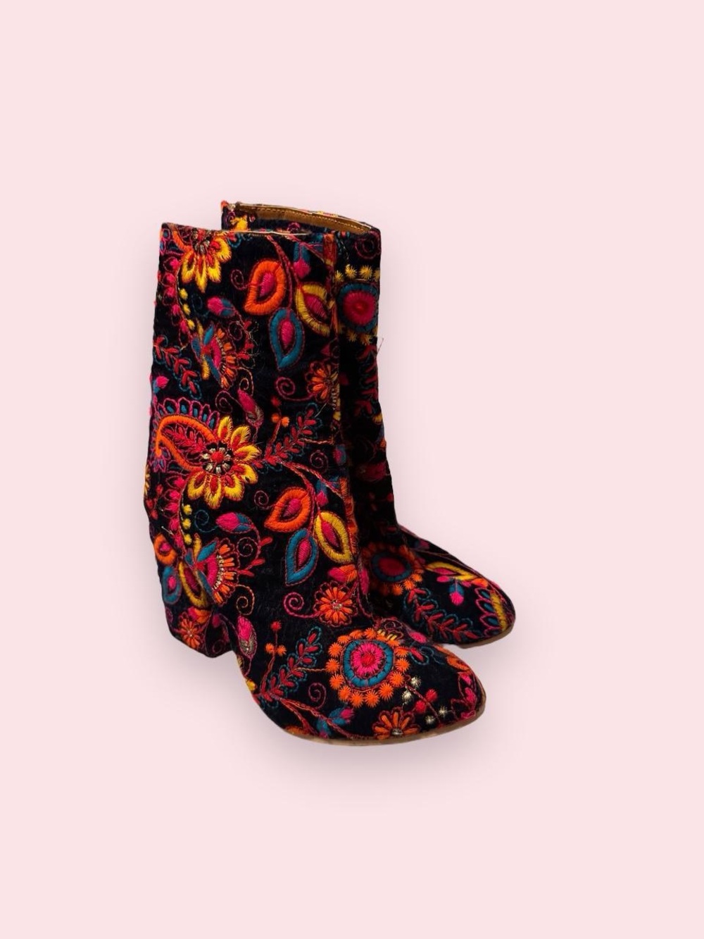 naughty monkey power navy Embroidered Floral Ankle Boots
